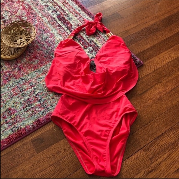 COPY - Bar 3 Coral pink drape front monokini size small - Picture 3 of 7